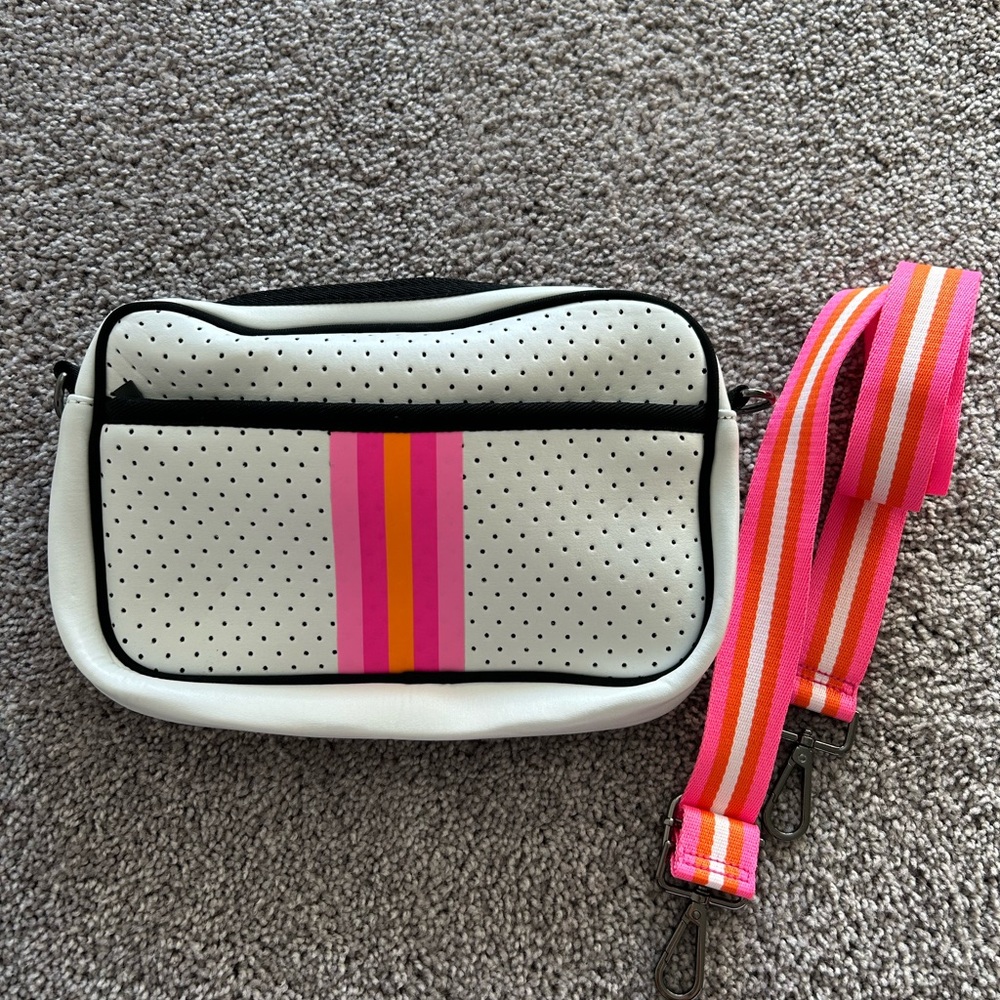 Crossbody Bag with Pink and Orange Stripes